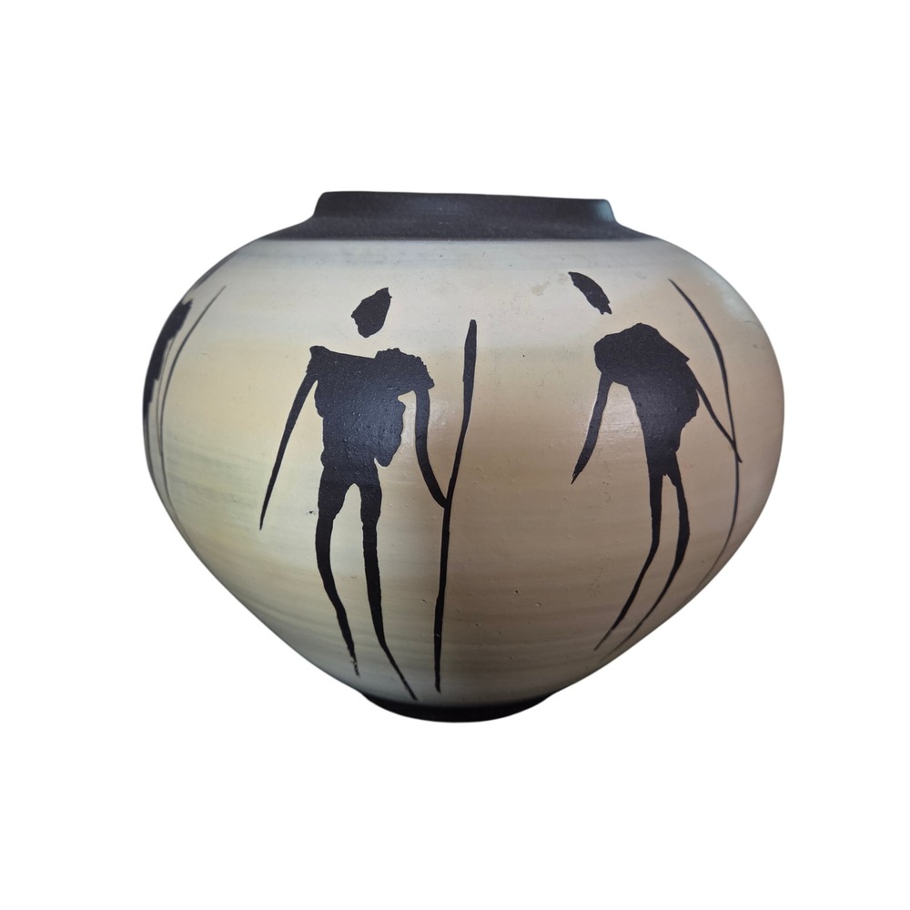 Yiri Unique Ceramic Vase Decorative Art Pottery Tribal Figures Black Cream